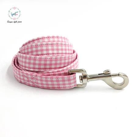 Charming Custom Pink & White Dog Collar and Leash Ensemble with Bow Tie