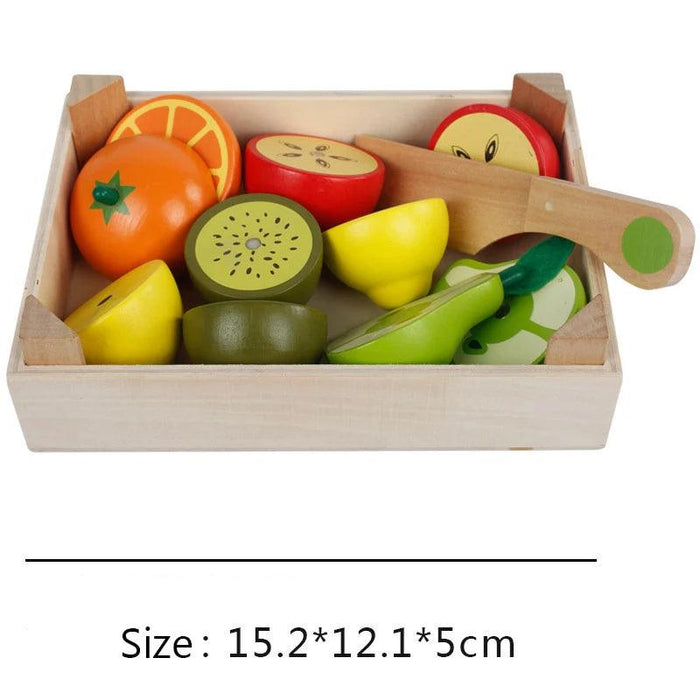 Montessori Wooden Kitchen Playset - Interactive Pretend Cooking Toy with Fruit & Vegetable Cutting Set for Children