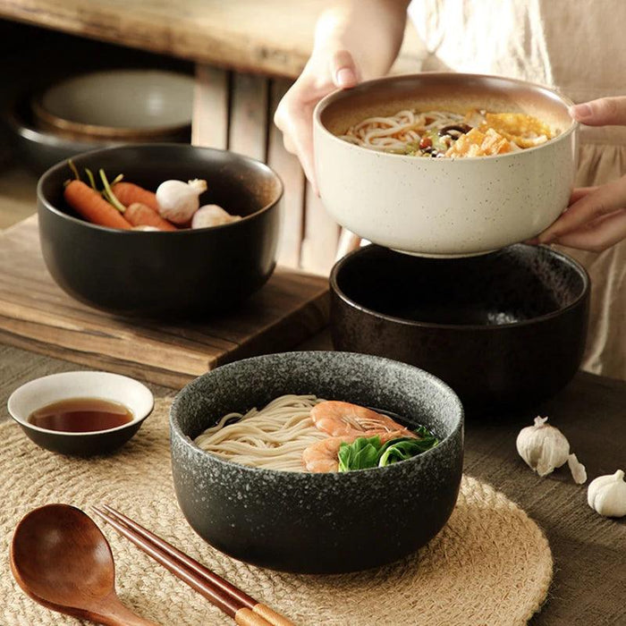 Chic Japanese Ceramic Noodle Bowl Set with Spoon and Chopsticks for Exquisite Dining Experience