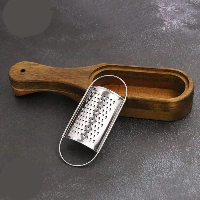 Elegant Acacia Wood and Stainless Steel Cheese Grater with Collector Box