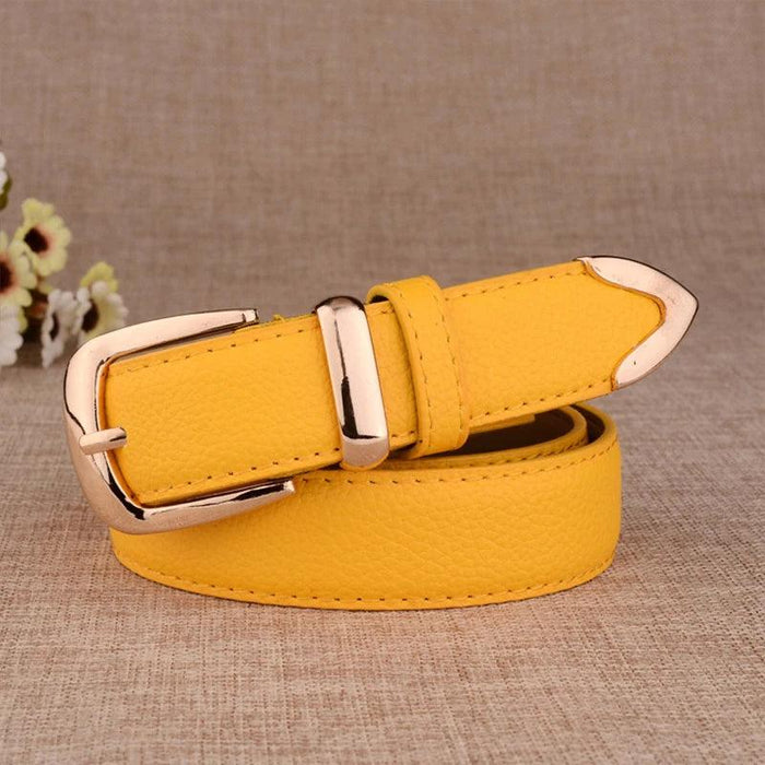 Chic Women's Leather Belt with Gold Buckle - Your Essential Style Upgrade