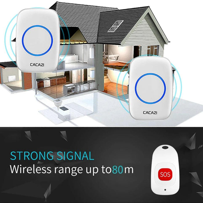 Smart Home Wireless Doorbell System with Emergency SOS Feature, 80M Range, Multi-Receiver Compatibility, and Custom Ringtone Options