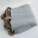 Charming Chenille Knit Throw Blanket with Delightful Pompoms - Cozy Elegance for Your Living Space