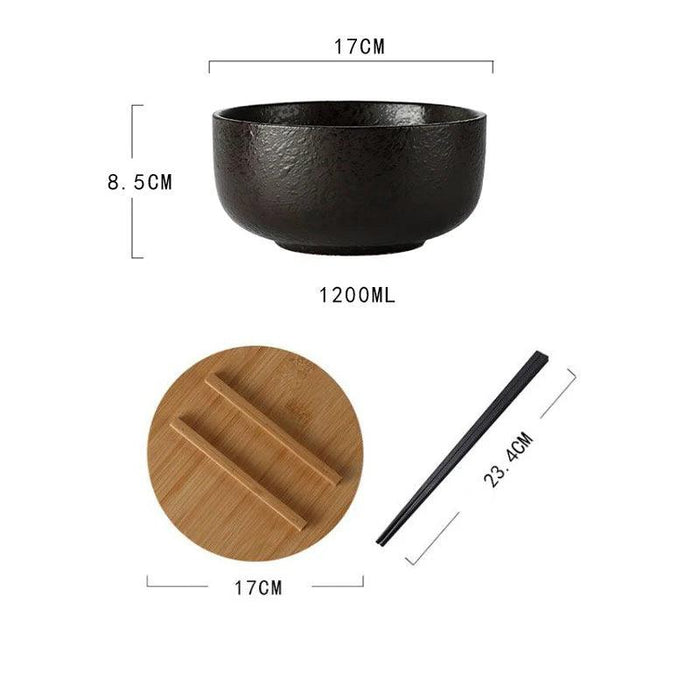 Chic Japanese Ceramic Noodle Bowl Set with Spoon and Chopsticks for Exquisite Dining Experience