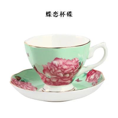 Elegant Black Floral Porcelain Tea Cup and Saucer Set - A Touch of Luxury for Special Occasions