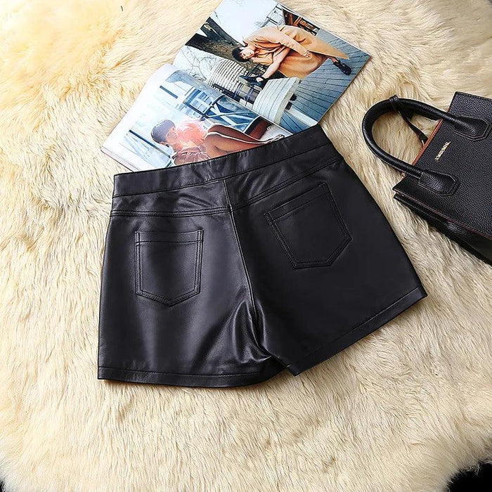 Elegant Black Leather Women's Low Waist Shorts Skirt