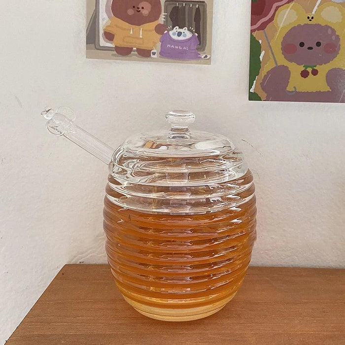 Elegant 265ml Glass Honey Jar with Mixing Spoon - Ideal for Honey, Juice, and Jam Serving