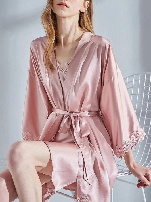 Luxe Lace-Trimmed Silk Nightwear Set for Women