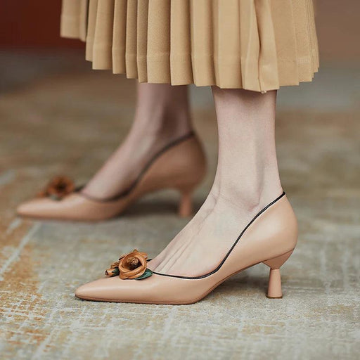 Princess Blossom Genuine Leather Pumps - Apricot Shade