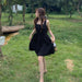 Elegant Retro Black Sundress with Back Bow for Women - Korean Style Party and Holiday Chic