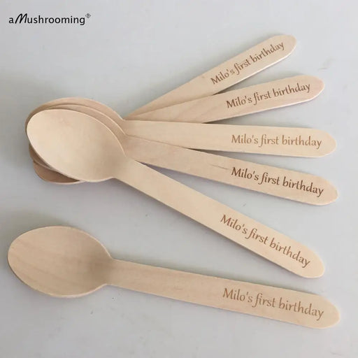 Customized Engraved Wooden Dessert Spoon Set - Pack of 50