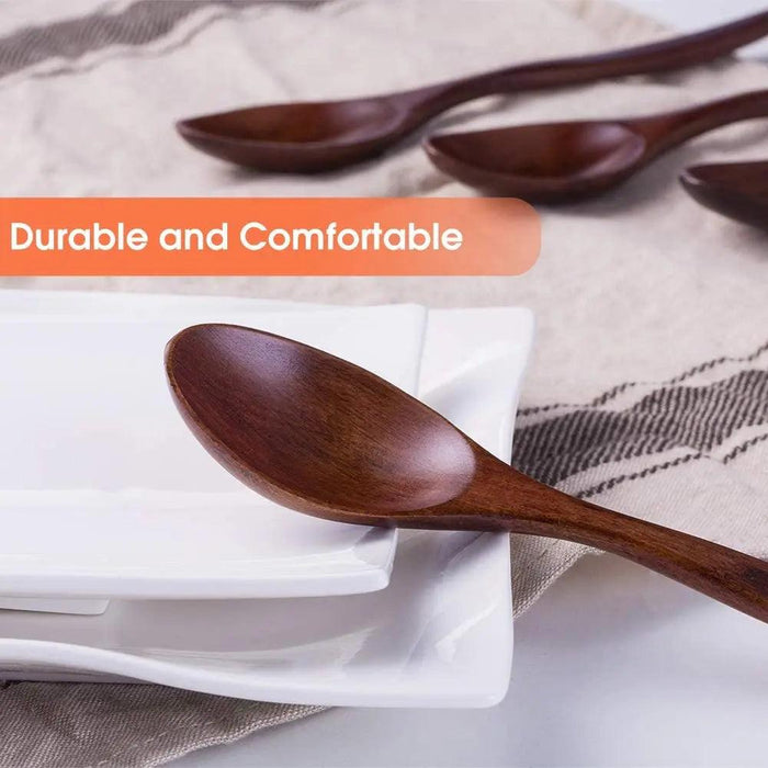 Natural Wooden 7-Inch Soup and Tea Spoon Set for Gourmet Cooking