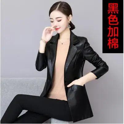 Sophisticated Korean Sheepskin Leather Blazer for Women - Trendy Mid-Length Fashion Coat