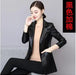 Sophisticated Korean Sheepskin Leather Blazer for Women - Trendy Mid-Length Fashion Coat