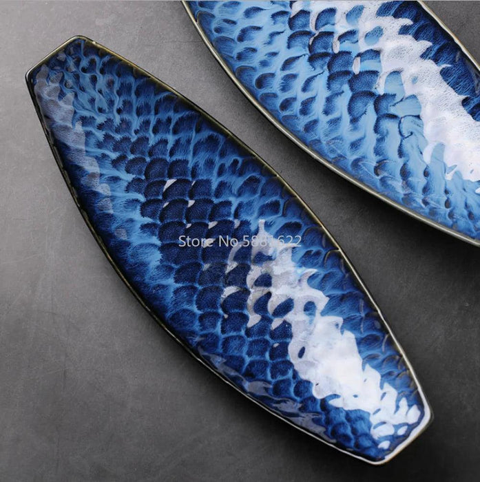 Ceramic Blue Fish Serving Tray - Elegant Centerpiece for Dining Excellence