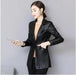 Sophisticated Korean Sheepskin Leather Blazer for Women - Trendy Mid-Length Fashion Coat