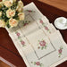 Elegant Rose Cross-Stitch Linen Table Runner Set - White/Champagne