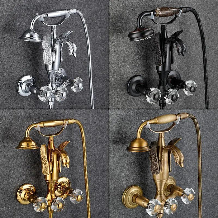 Luxurious Gold Swan Design Shower Faucet Set with Handheld Mixer Taps