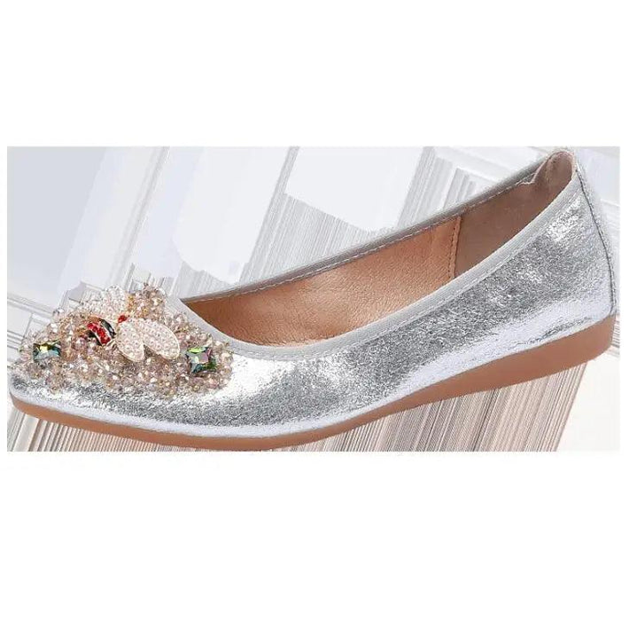 Radiant Rhinestone Bee Women's Flats - Elegant Crystal Embellished Shoes