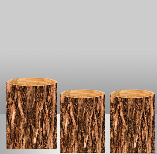 Wood Bark Texture Elastic Fabric Cylinder Covers - Customizable Set for Dessert Table Decor