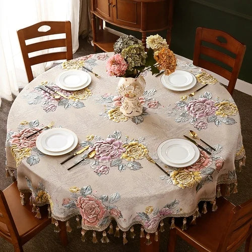 Elegant European Round Dining Table Cover for 1.8m to 2m Tables