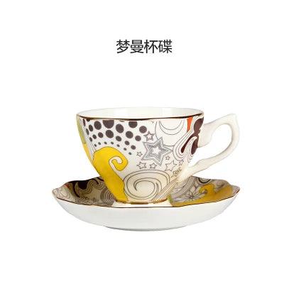 Elegant Black Floral Porcelain Tea Cup and Saucer Set - A Touch of Luxury for Special Occasions