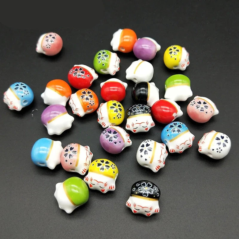 10pcs Ceramic Lucky Cat Beads