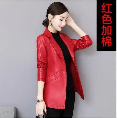 Sophisticated Korean Sheepskin Leather Blazer for Women - Trendy Mid-Length Fashion Coat