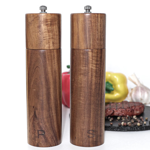 Acacia Wood Salt and Pepper Grinder Set - Premium Seasoning Mill for Culinary Delights