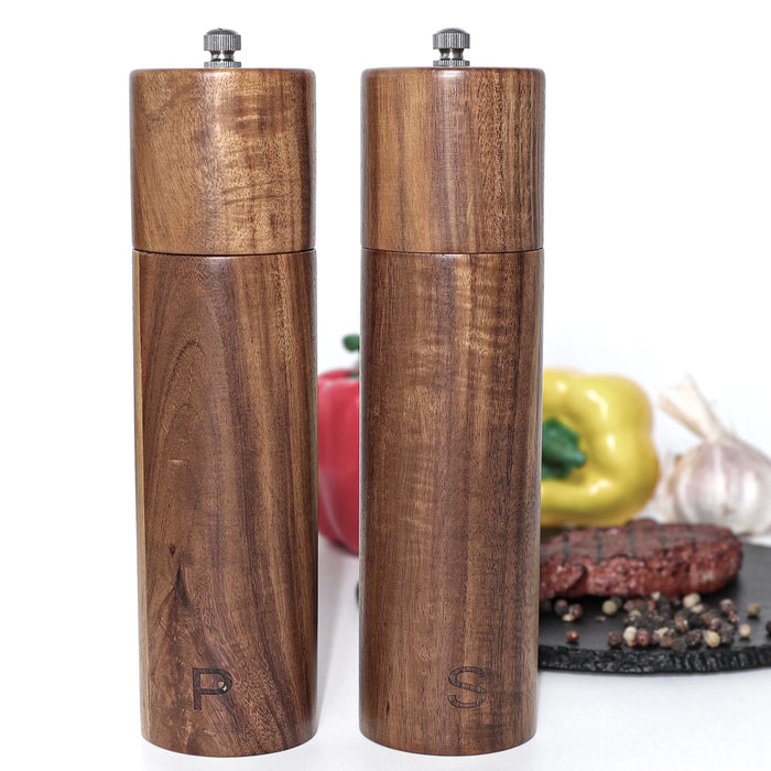 Elegant Acacia Wood Spice Grinder Duo - Premium Culinary Seasoning Mill