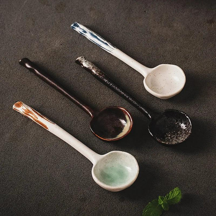 Sophisticated Long-Handled Japanese Ceramic Spoon for Soups, Ramen, and Rice - Essential Culinary Accessory