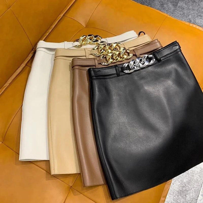 Chic High-Waist Real Leather Mini Skirt with Contemporary Flair