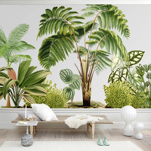 Green Tropical Plant Leaves 3D Wallpaper Mural - Customizable Home Decor Kit