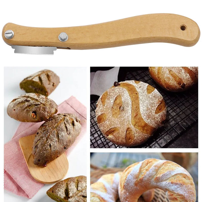 French Bakery Bread Knife Set - Ergonomic Wooden Handle, 5 Curved Blades, Includes Packaging Box