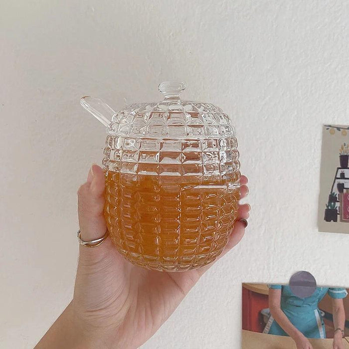 Elegant 265ml Glass Honey Jar with Mixing Spoon - Ideal for Honey, Juice, and Jam Serving