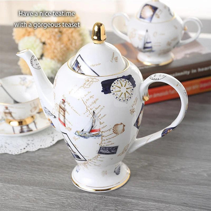 Elegant Bone China Tea and Coffee Service - Premium Porcelain Teapot, Creamer, Sugar Bowl, and Cups for Luxurious Teatime Gatherings