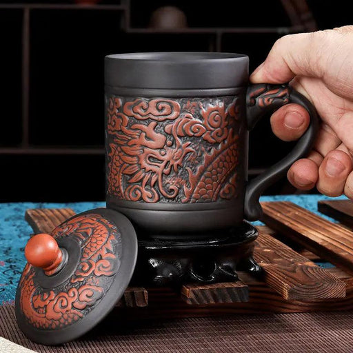 Exquisite Purple Clay Tea Mug with Vintage Dragon & Phoenix Design for Discerning Tea Aficionados