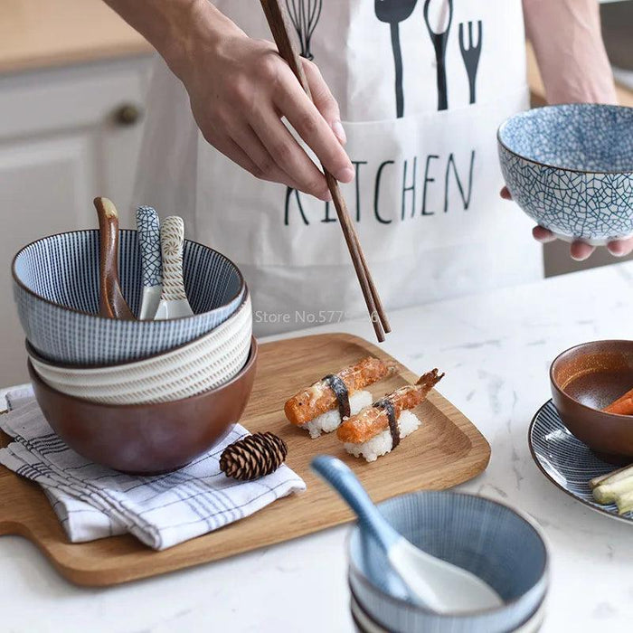 Elegant Japanese Ceramic Ramen and Soup Bowl Set