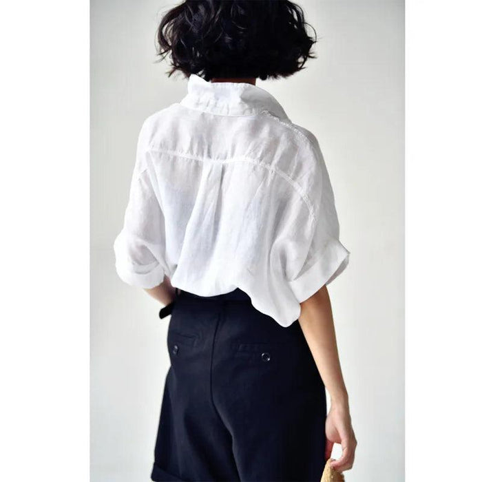 Elegant Asymmetric Linen Lapel Blouse for Women