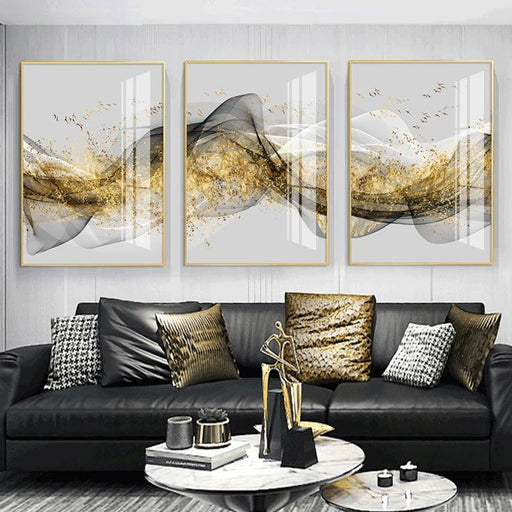 Opulent Golden Ribbon Landscape Canvas Art - Sophisticated Home Elegance