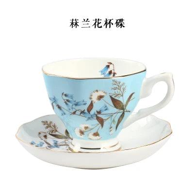 Elegant Black Floral Porcelain Tea Cup and Saucer Set - A Touch of Luxury for Special Occasions