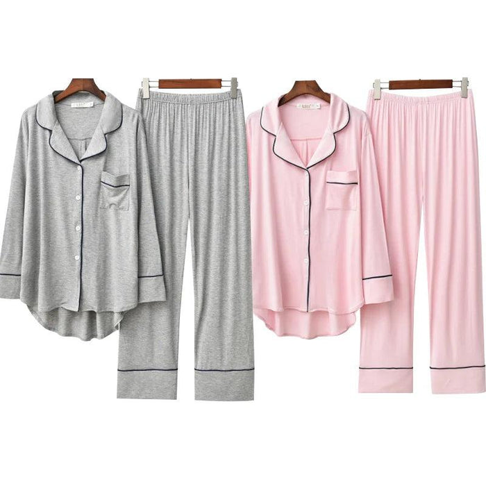 Korean Style 2PCS Long Sleeve Modal Pajama Sets for Women