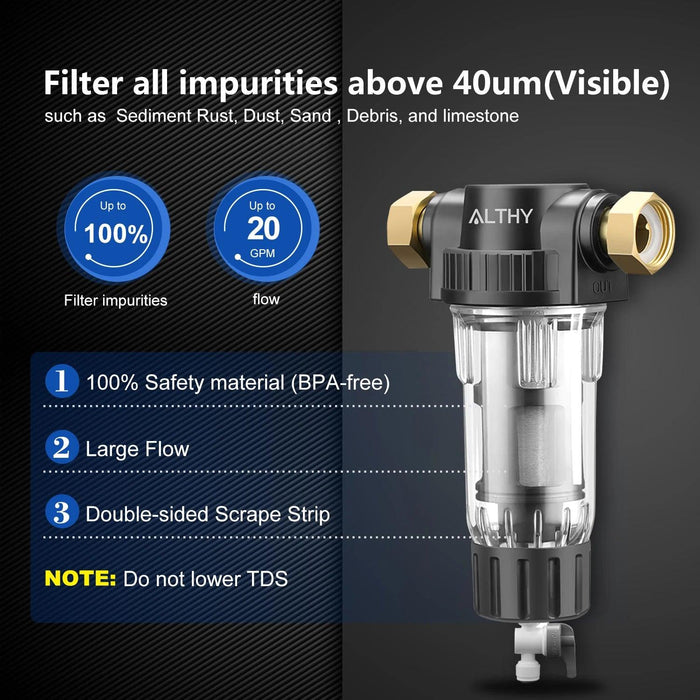 Whole House Water Filtration System with Stainless Steel Mesh - Low Maintenance Solution by ALTHY AL-PRE1