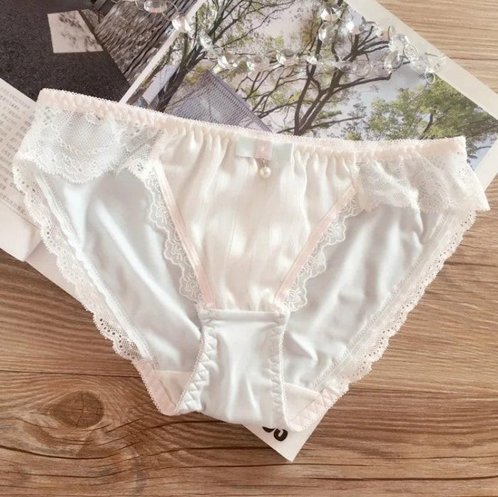 Charming Ruffled Satin Heart Print Panties for Women - Delightfully Cute Seamless Underwear