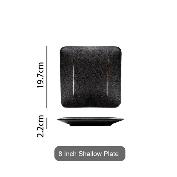 Elegant Matte Black and Gold Ceramic Dinnerware Collection - Essential Set for Upscale Dining Experiences
