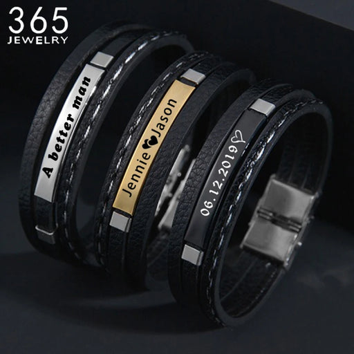 Customizable Leather Date Bracelets with Engraved Personalization