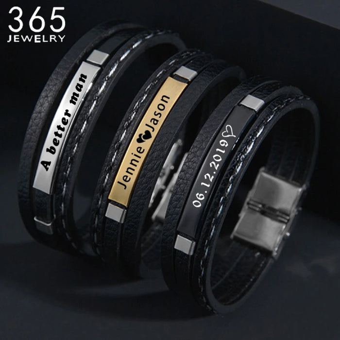 Personalized Engraved Leather Date Bracelets