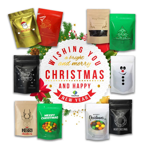 Christmas Cheer Ziplock Gift Bags - Set of 50 Assorted Festive Designs