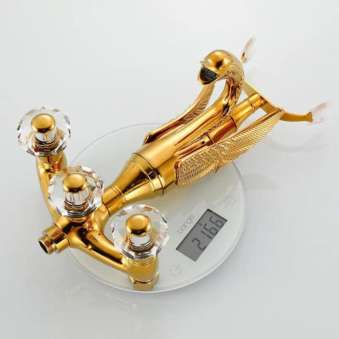 Luxurious Gold Swan Design Shower Faucet Set with Handheld Mixer Taps