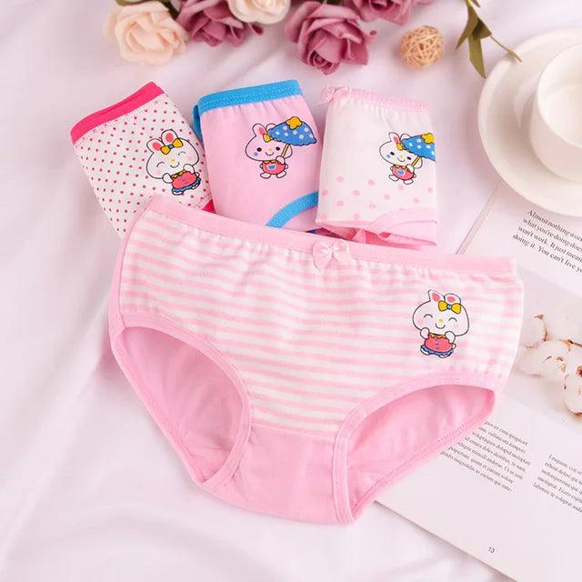 4 pcs Girls' Cotton Briefs Collection - Soft, Breathable & Playful Patterns for Kids